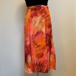 Coldwater Creek Skirt-Orange Pink Rust Geometric Pattern-Lined-Side Zip-PS